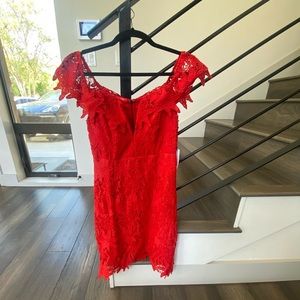 ASTR the label Red Lace Off the Shoulder Dress